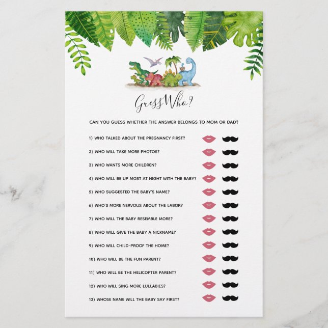 Gissa vem Mamma eller Pappa? Dinosaur Baby Shower- (Framsida)