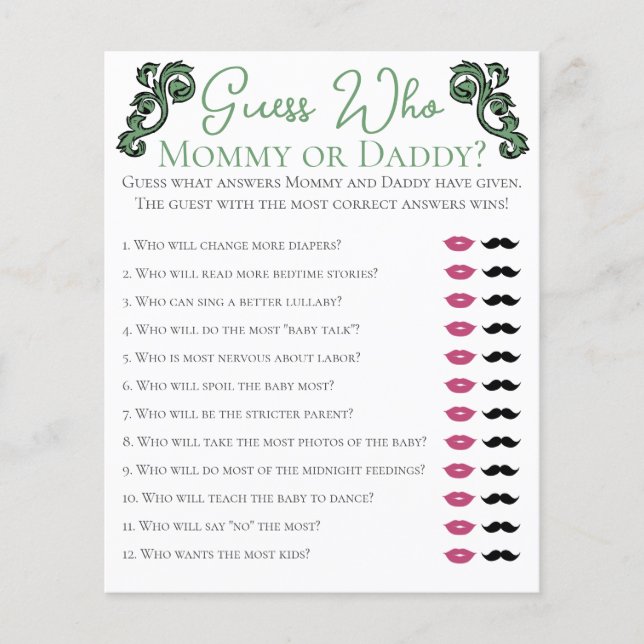 Gissa vem Mamma eller pappa Irish Baby Shower Game (Framsida)
