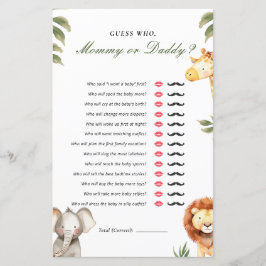 Gissa vem Mamma eller Pappa Safari Baby Shower Spe
