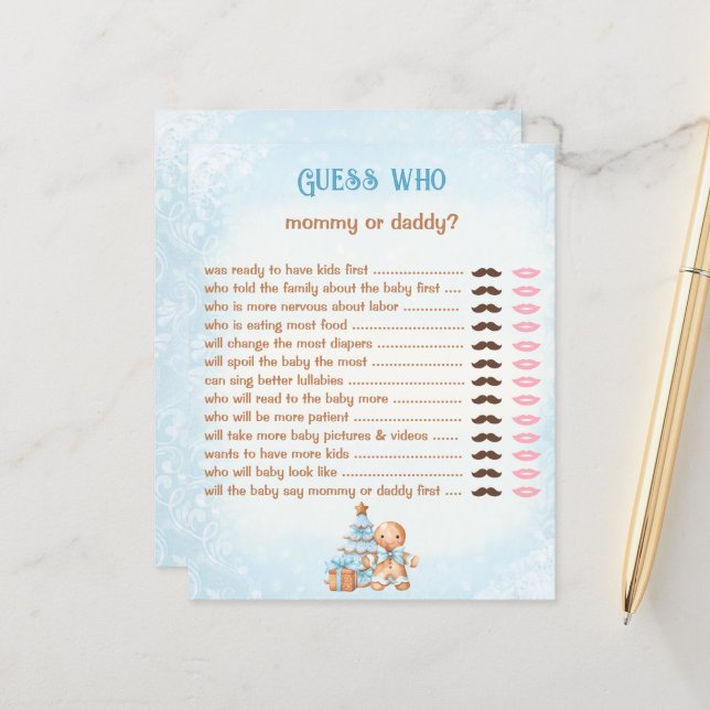 Gissa vem Mamma pappa Blue Baby Shower Game (Fram/Back In Situ)