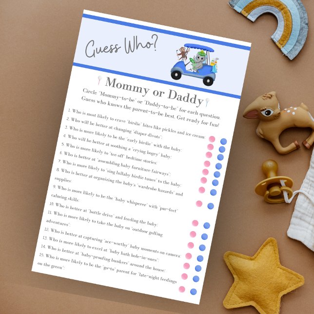 Gissa Vem Mamma Pappa Elefant & Apa Golf  (A Golf Themed Guess Who Mommy or Daddy version! Great for the golfing parents to be!)