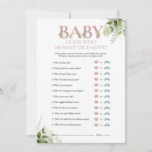 Gissa vem Mamma Pappa Grönska Baby Shower Lek Inbjudningar