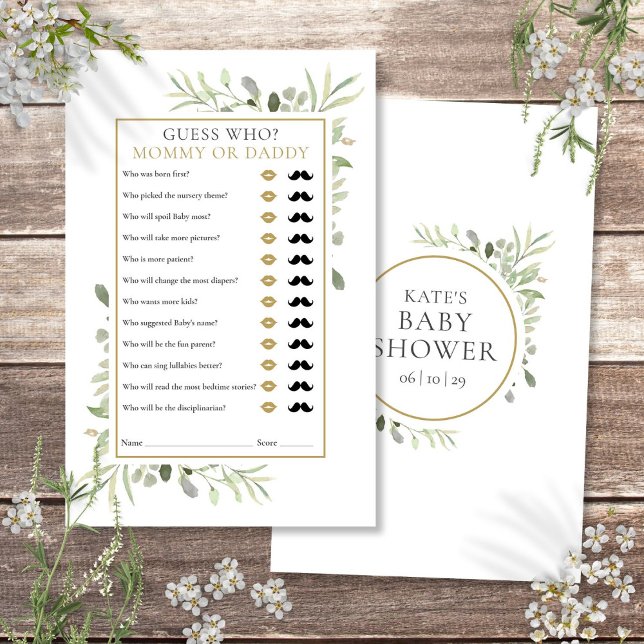 Gissa vem Mamma Pappa Grönska Baby Shower Spel (Guess Who Mommy Daddy Greenery Baby Shower Game)