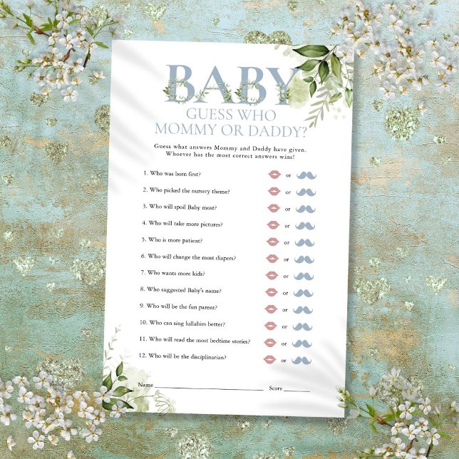 Gissa vem Mamma Pappa Grönska Baby Shower-spel (Guess Who Mommy Daddy Greenery Baby Shower Game)