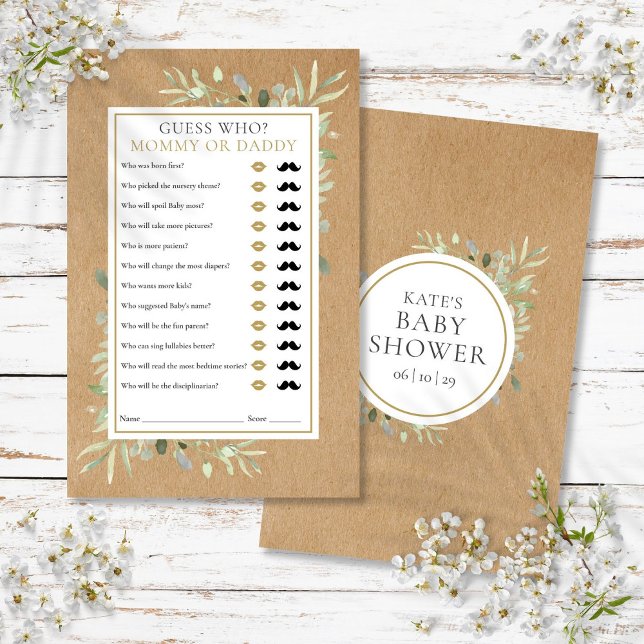 Gissa vem Mamma Pappa Rustik Baby Shower Lek (Guess Who Mommy Daddy Rustic Baby Shower Game)