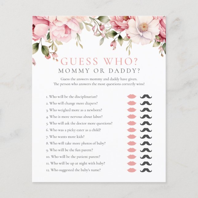 Gissa vem Mamma Rosa Blommigt Baby Shower Game (Framsida)