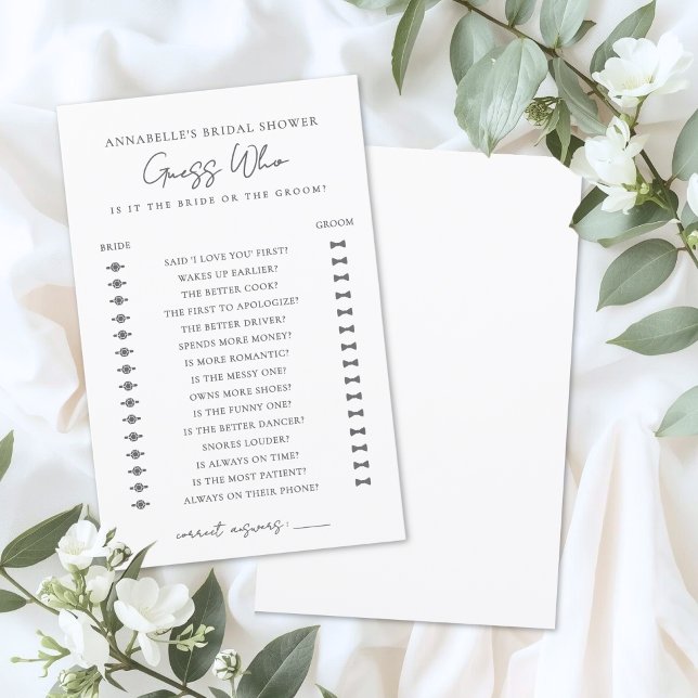 Gissa Vem Minimalist Bröllopsduschspel (Guess Who Minimalist Bridal Shower Game)