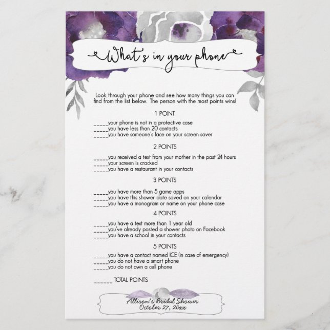 Gissa vem + mobila spel, lila grått blommigt 3963 (Framsida)