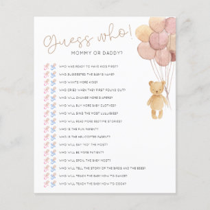 Gissa Vem Rosa Björn Ballonger Baby Shower Spel