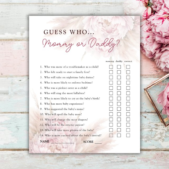 Gissa vem Rosa Blommigt Girl Baby Shower Game (Skapare uppladdad)
