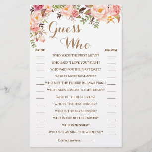 Gissa vem Rosa Blommigt Shower Game Card Flygblad