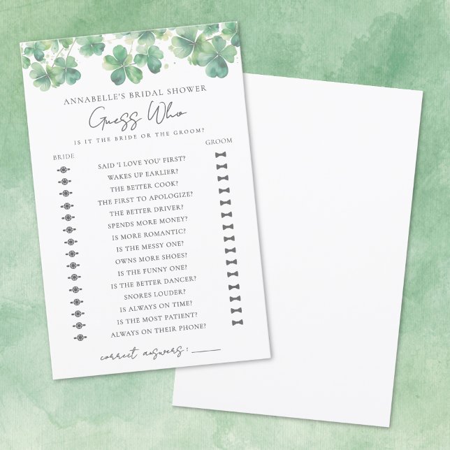 Gissa vem Shamrock Bröllopsdusch spel (Guess Who Shamrock Bridal Shower Game)
