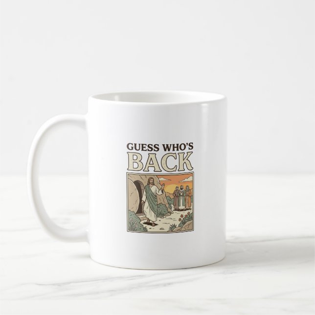 Gissa Vem Som Är Tillbaka Uppståndelse Humor Vinta Kaffemugg (Vänster)