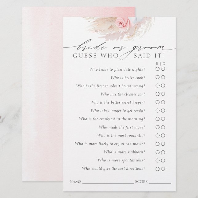 Gissa vem som har Bride eller Groom - Boho-spelkor (Fram/baksida)