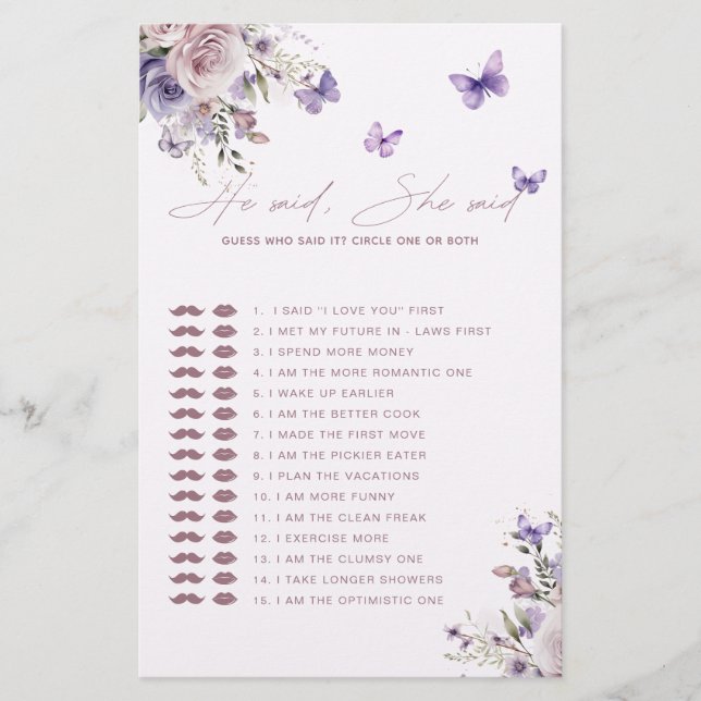 Gissa vem som sa det till Mauve Butterfly-spelkort (Framsida)