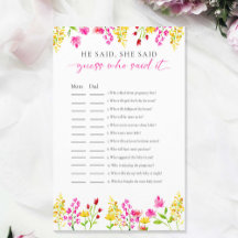 Gissa vem som sa det Wildflowers Baby Shower Game