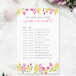 Gissa vem som sagt det Wildflowers Baby Shower-spe