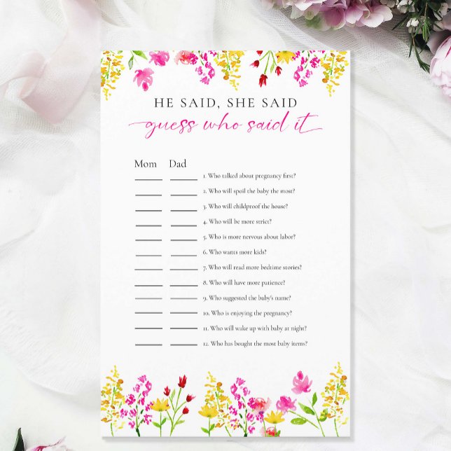 Gissa vem som sagt det Wildflowers Baby Shower-spe (Skapare uppladdad)