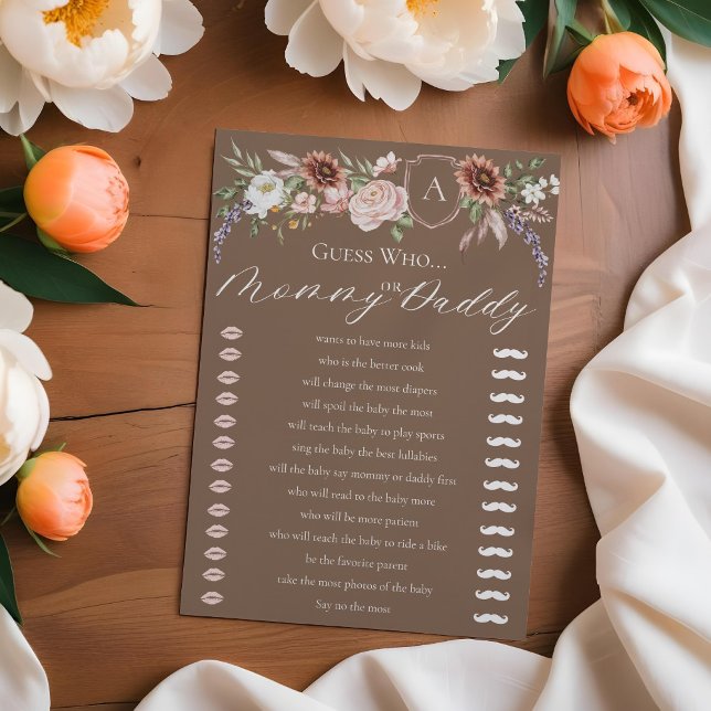 Gissa vem som spelar Vilda western Baby Shower Gam Inbjudningar (Guess Who Floral Wild West Baby Shower Game Card)