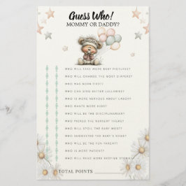 Gissa vem spel Whimsical Teddy Bear Baby Shower Brevpapper