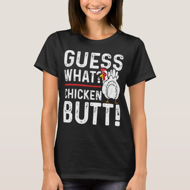 Gissa vilken färsk design av kycklingknapp t shirt (Framsida)