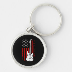 Gitarr Amerikansk US Flagga Musikspelare Elektrisk Rund Silverfärgad Nyckelring