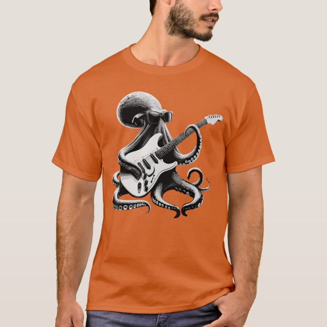 Gitarr Bläckfisk Nyhet Rock Musik Band Konsert Kul T Shirt (Framsida)