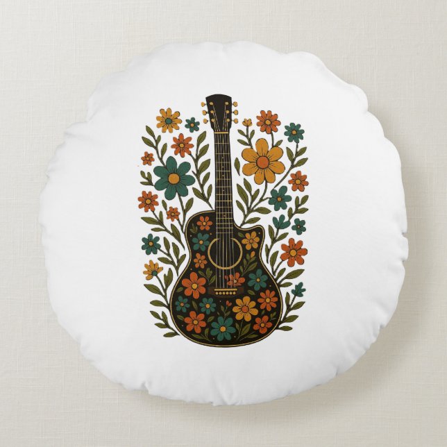 Gitarr & Blomdesigns Rund Kudde (Framsidan)