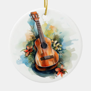 Gitarr Blommor Musik Akvarell Julgransprydnad Keramik
