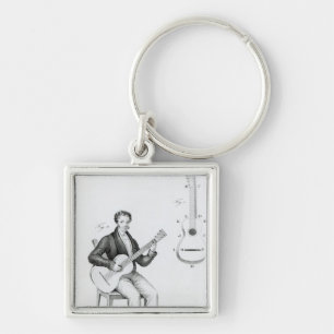 Gitarr Fyrkantig Silverfärgad Nyckelring