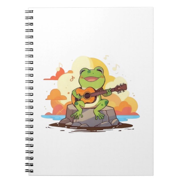 Gitarr Groda Solnedgång Kawaii Musik Design Anteckningsbok (Framsidan)