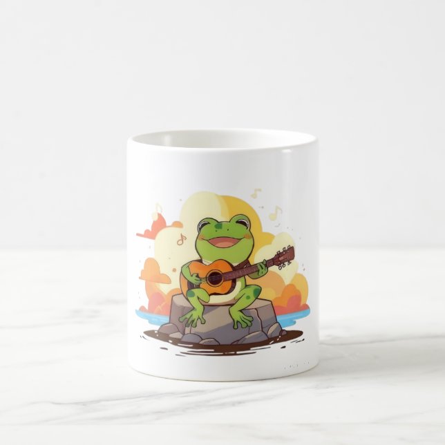 Gitarr Groda Solnedgång Kawaii Musik Design Kaffemugg (Center)