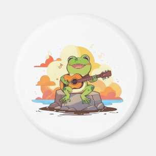 Gitarr Groda Solnedgång Kawaii Musik Design Magnet