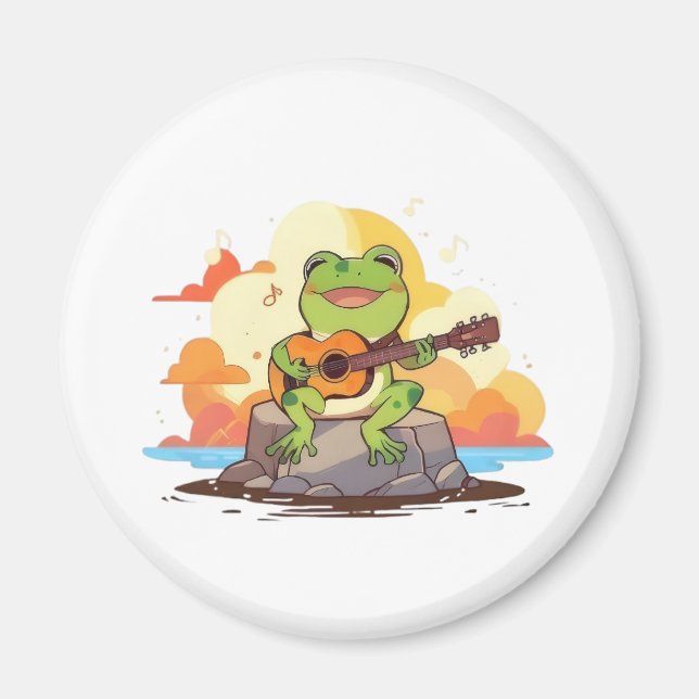 Gitarr Groda Solnedgång Kawaii Musik Design Magnet (Framsidan)