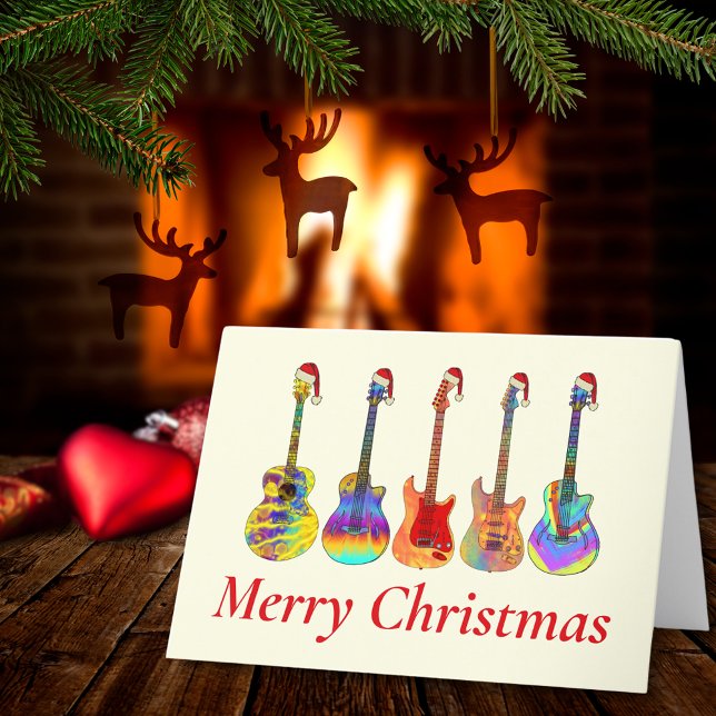 Gitarr jul rolig psykedelisk festlig musik H Helgkort (Guitar Merry Christmas music themed holiday card)