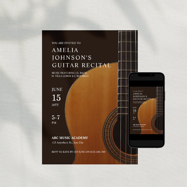 Gitarr Klassisk Musik Konsert Recitation Inbjudningar (Guitar Classical Music Concert Recital Invitation)