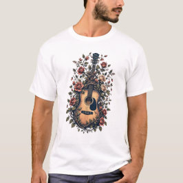gitarr med blommande ro-design t shirt