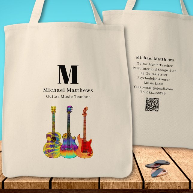 Gitarr Musik Handledare Anpassad QR-kod Tygkasse (Guitar teacher music business website QR code custom tote bag)