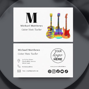 Gitarr Musiklärare Logotyp och Sociala Medier Anpa Visitkort