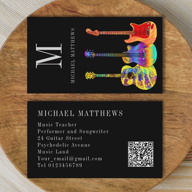 Gitarr Musiklärare Musiker QR-kod Visitkort (Stylish guitar teacher Qr code custom business card )