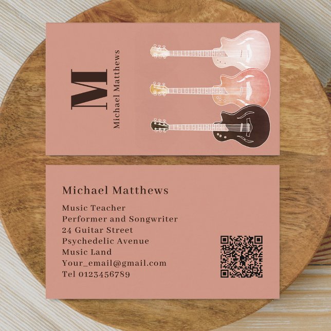 Gitarr Musiklärare Professionell Musiker QR-kod Visitkort (Guitar music teacher professional musician qr code Business card Rustic country music style design)