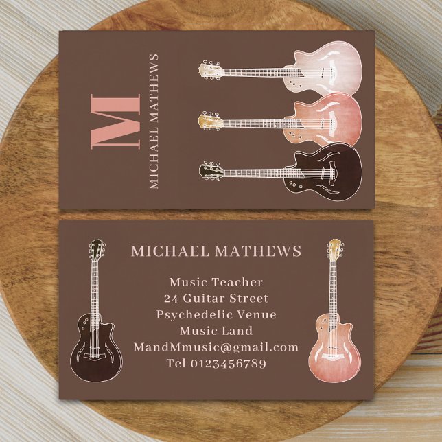 Gitarr Musiklärare Professionell Musiker Visitkort (Rustic guitar music teacher professional musician Business card Country music semi acoustic guitars)