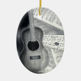 Gitarr- & notbladprydnad julgransprydnad keramik