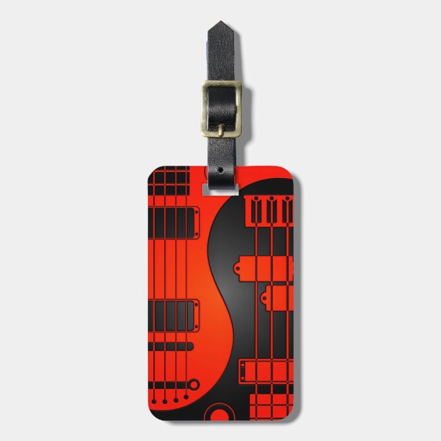 Gitarr och bas- Yin svart Yang som är röd och Bagagebricka (Vertikal Framsida)