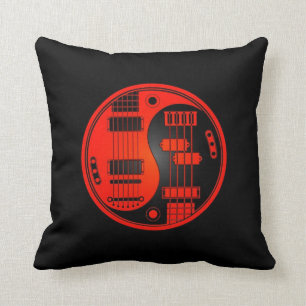Gitarr och bas- Yin svart Yang som är röd och Kudde