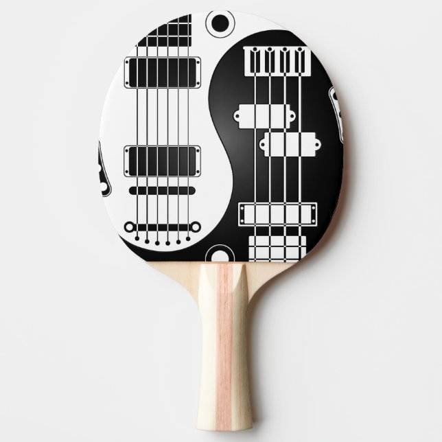 Gitarr och bas- Yin Yang vit och svart Pingisracket (Framsidan)
