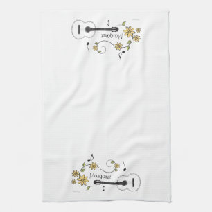 Gitarr och blommor kökshandduk