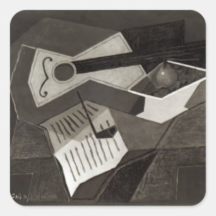 Gitarr- och fruktbunke, 1926 fyrkantigt klistermärke