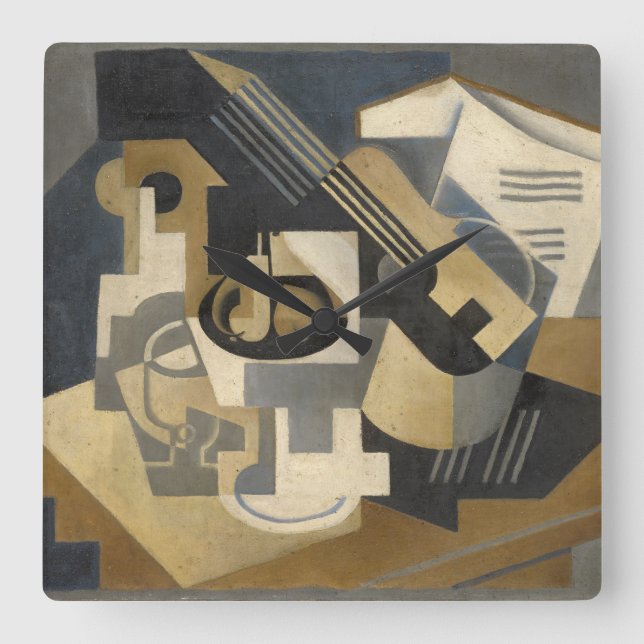 Gitarr- och fruktbunke på ett bord, 1918 fyrkantig klocka (Framsida)