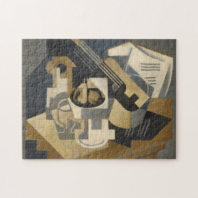 Gitarr- och fruktbunke på ett bord, 1918 pussel (Horisontell)